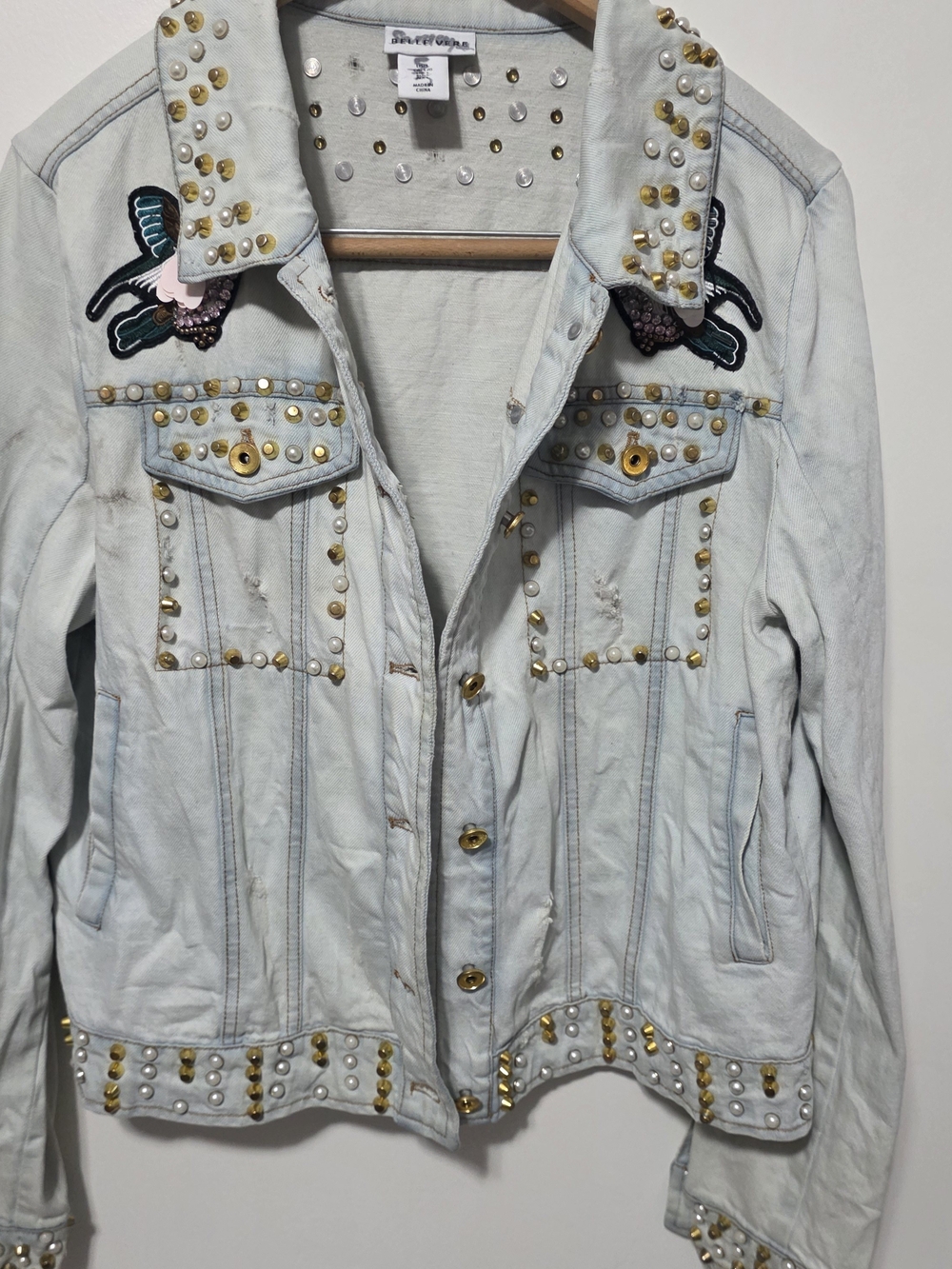 Studded Embroidered Light Blue Denim Jacket by Faded Glory - Picture 10 of 15